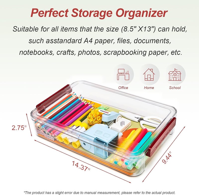 CATOOMUU 5.5qt Portable Project Case 9 X 13 Clear Stackable Plastic Storage With Lids Organizer Containers File Box For Letter A4 Paper Photo Documents Scrapbook Craft Art School Supplies, 2 Pcs - Image 3